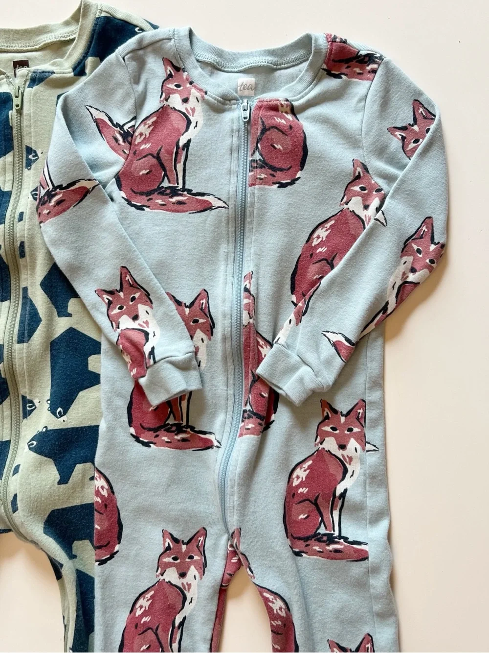 Tea Collection Set of 2 Kids Fox and Bear Print One Piece Zip Pajamas | 2T